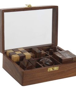 JUEGO SET 6 SHEESHAM LATON 17,5X12X6 PUZLE MARRON