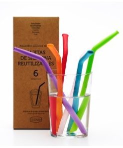 Pajitas de silicona reutilizables, 6 colores. Irisana
